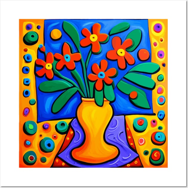 Still Life Painting with Flowers in a Yellow Vase Wall Art by bragova